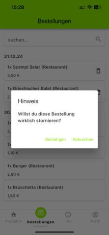 lunchlist ios android app stornieren einer bestellung