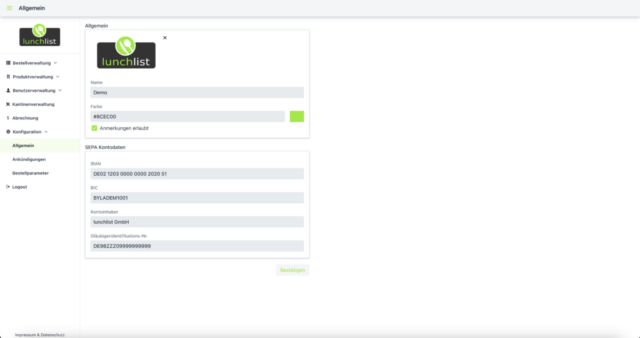 lunchlist web screenshot administration allgemein