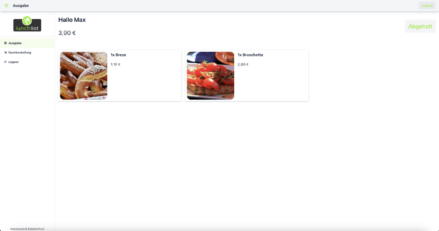 lunchlist web screenshot ausgabe bestellübersicht