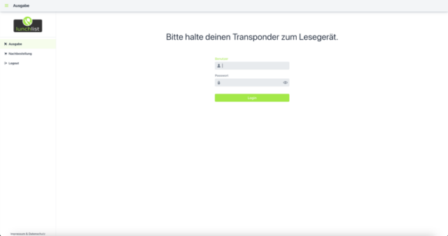 lunchlist web screenshot ausgabe login
