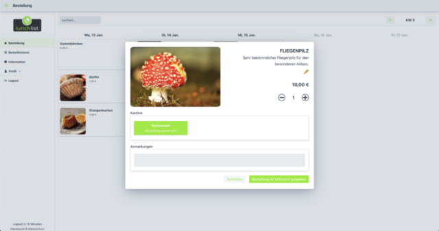 lunchlist web screenshot benutzer bestellung