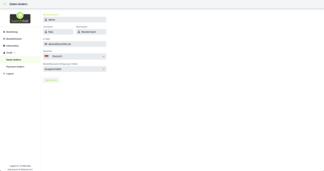 lunchlist web screenshot benutzer profil daten ändern